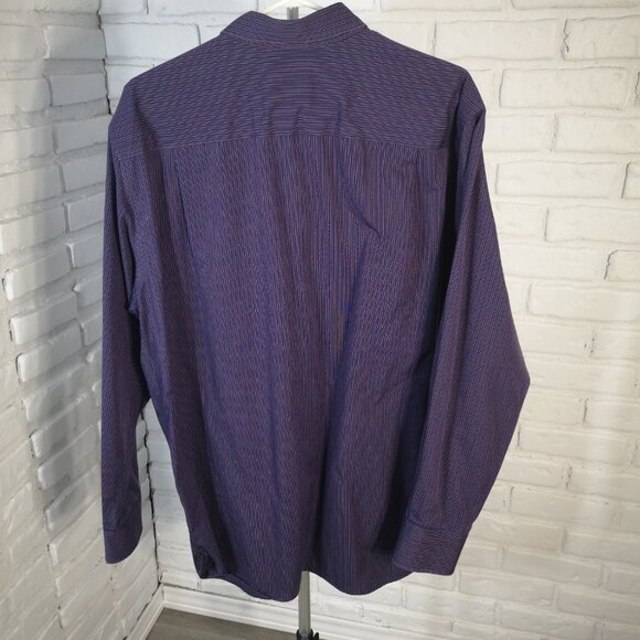 Hudson North Men's Size Large Non Iron Navy & Maroon Striped Dress Shirt - Picture 2 of 11